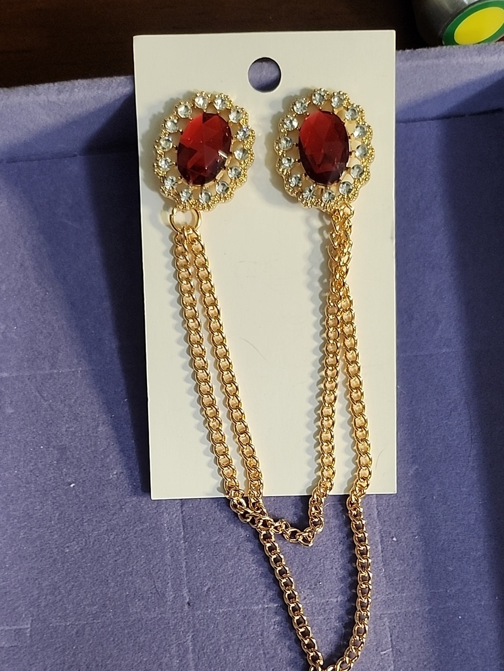 Gold-Tone Cloak Brooch Set with Deep Red Crystal and Clear Rhinestones